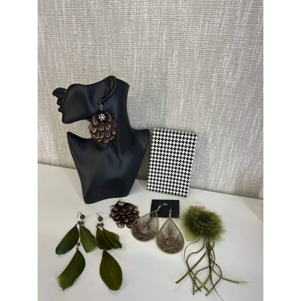 Boho Feather Earrings Jewelry Lot w/ Faux Fur Hair Clip Set 056 (3)